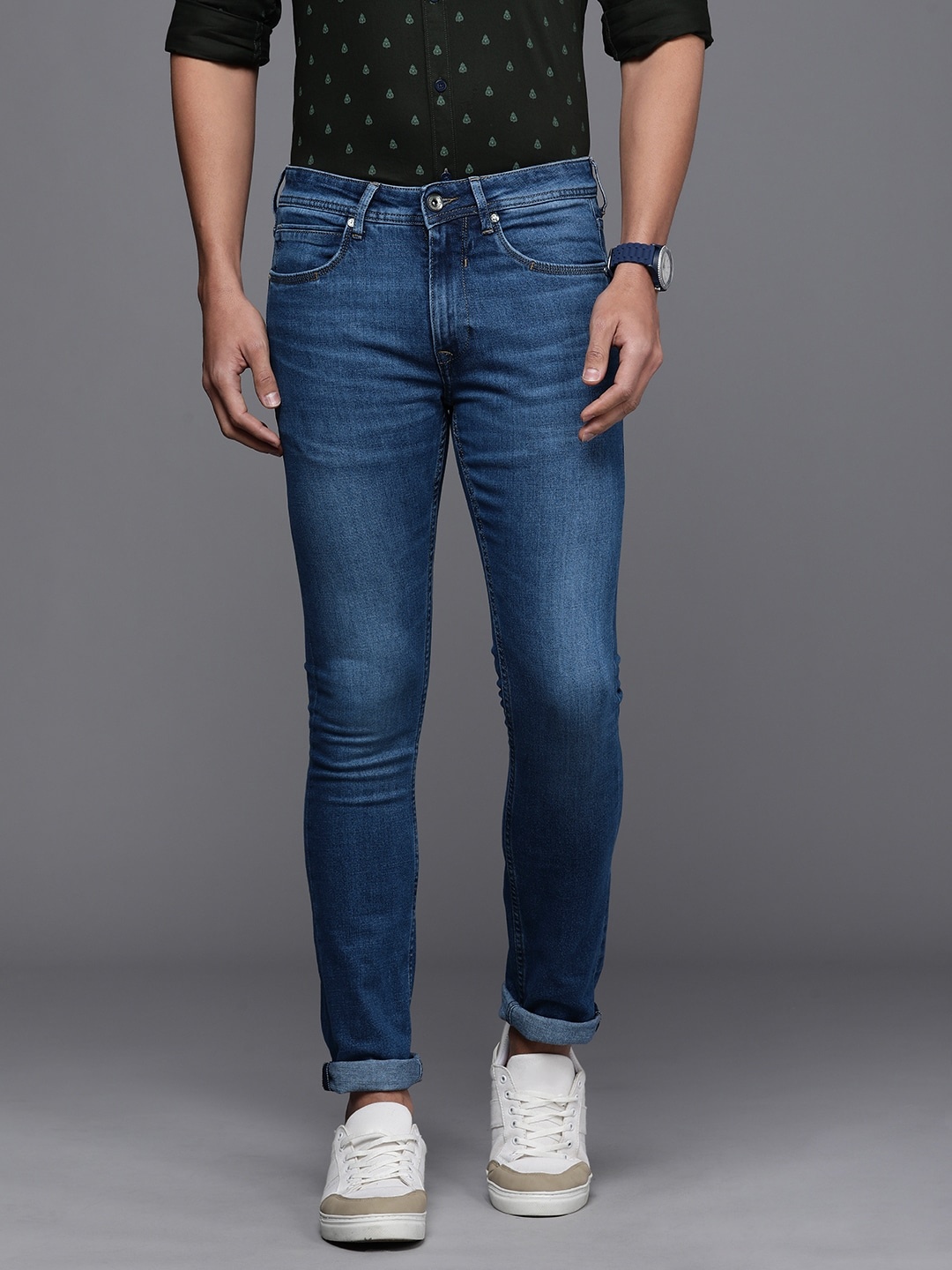 

Louis Philippe Jeans Men Blue Slim Fit Low-Rise Light Fade Stretchable Jeans