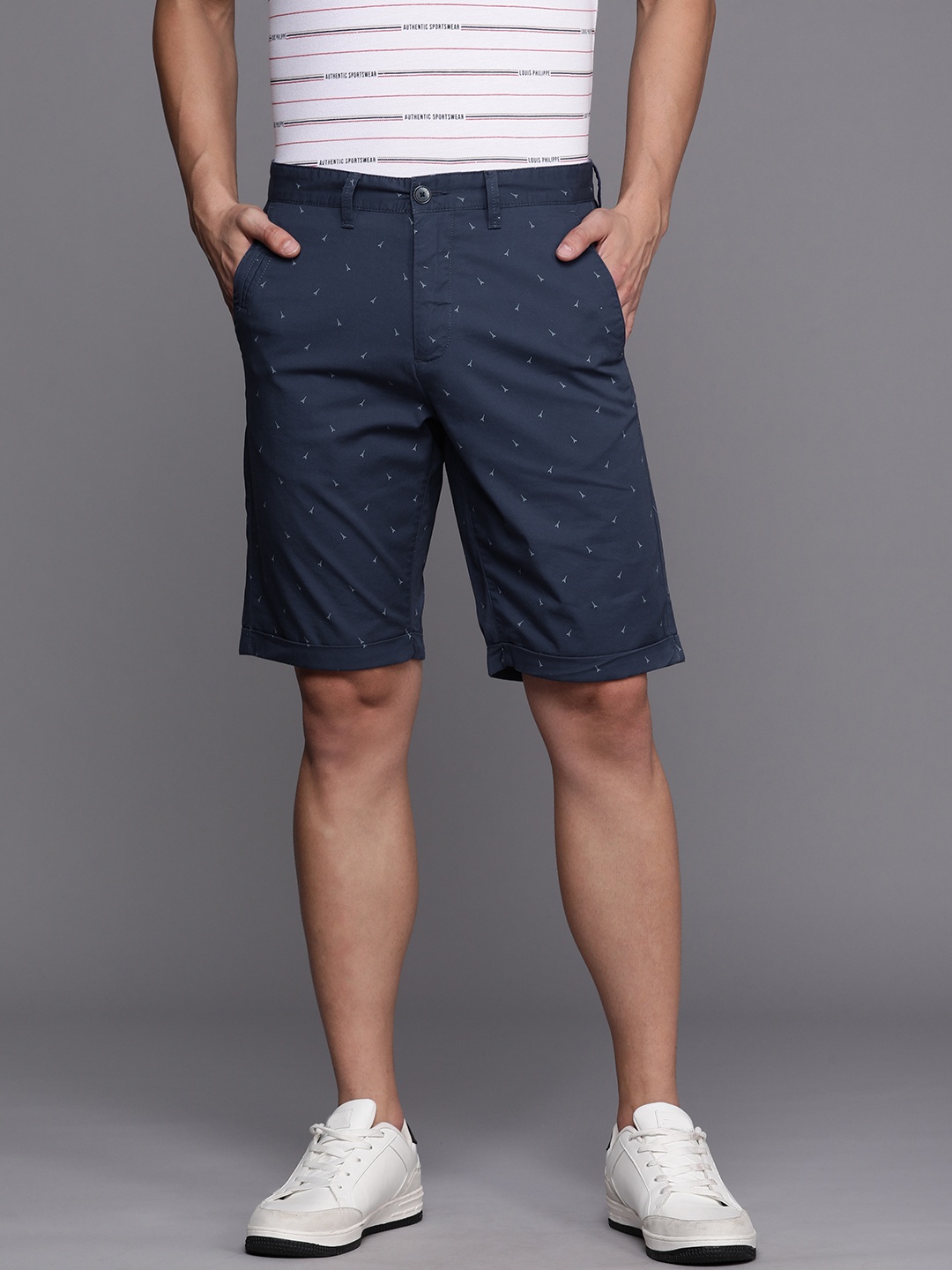 

Louis Philippe Sport Men Navy Blue Conversational Printed Slim Fit Low-Rise Shorts