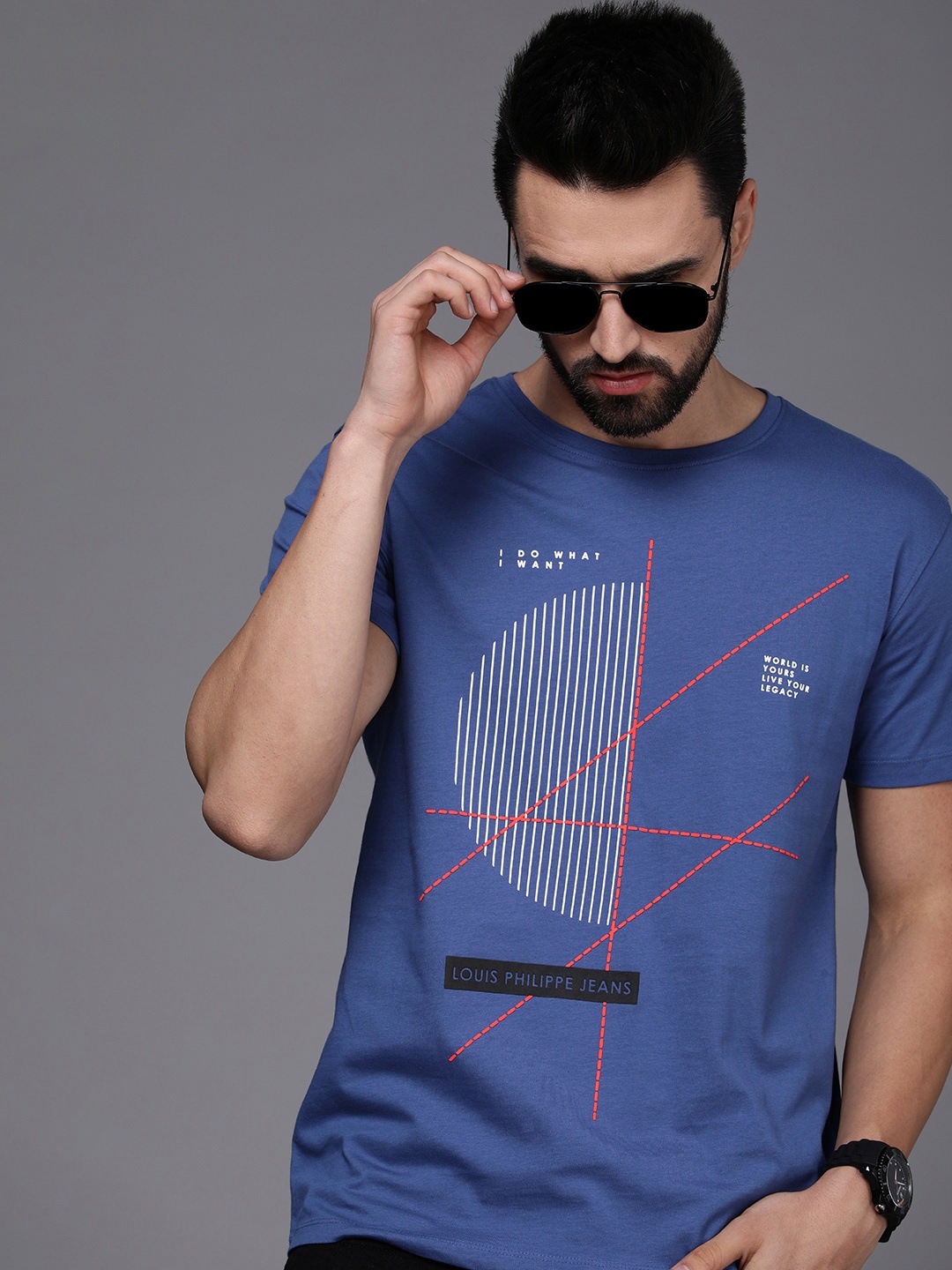 

Louis Philippe Jeans Men Blue Printed Slim Fit T-shirt