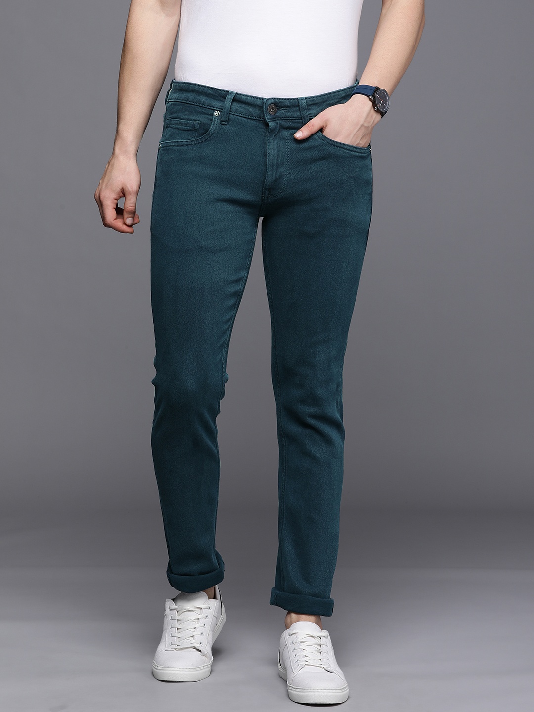 

Louis Philippe Jeans Men Teal Blue Slim Fit Low-Rise Clean Look Jeans