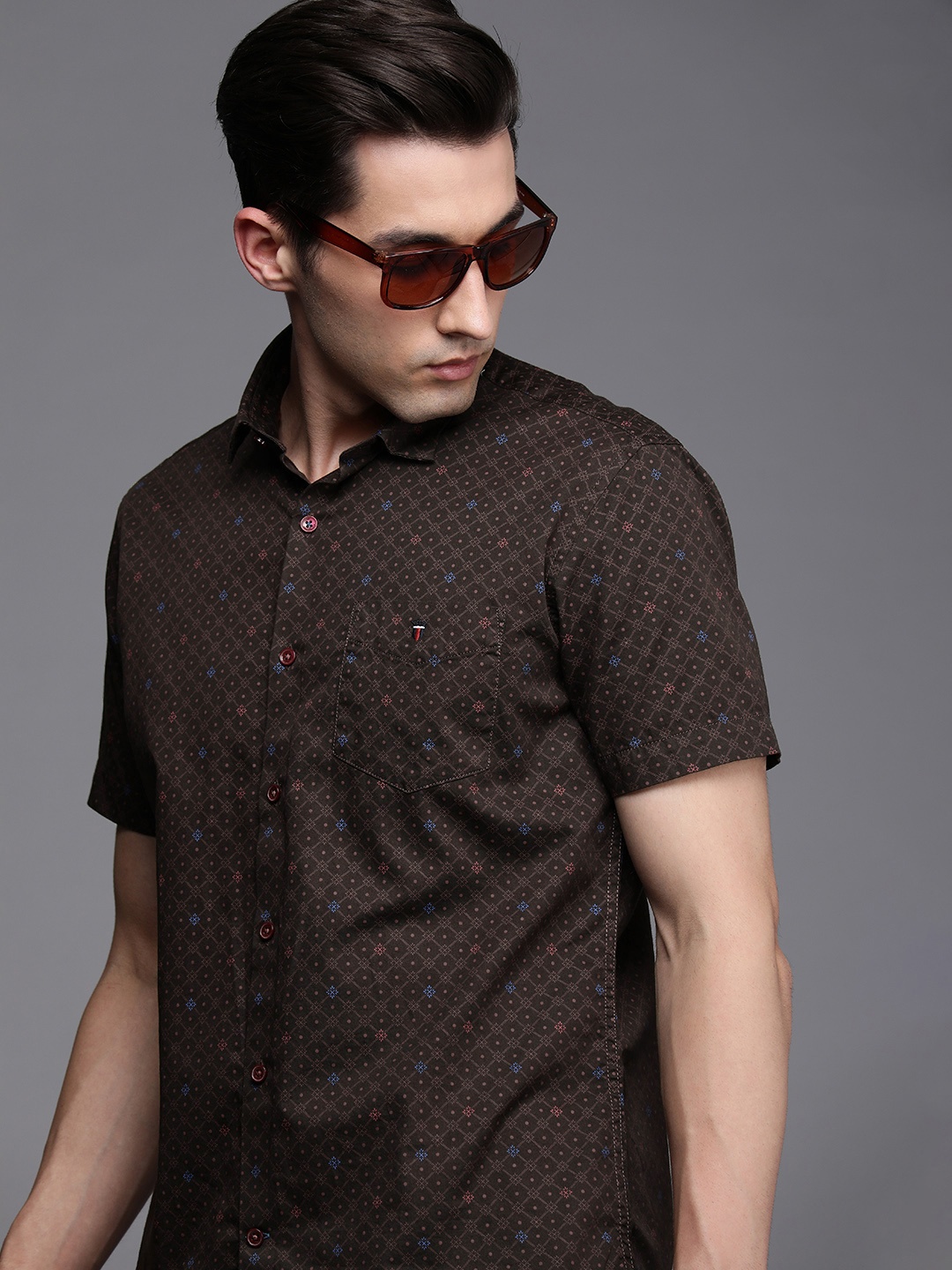 

Louis Philippe Sport Men Brown Slim Fit Ethnic Motifs Printed Pure Cotton Casual Shirt