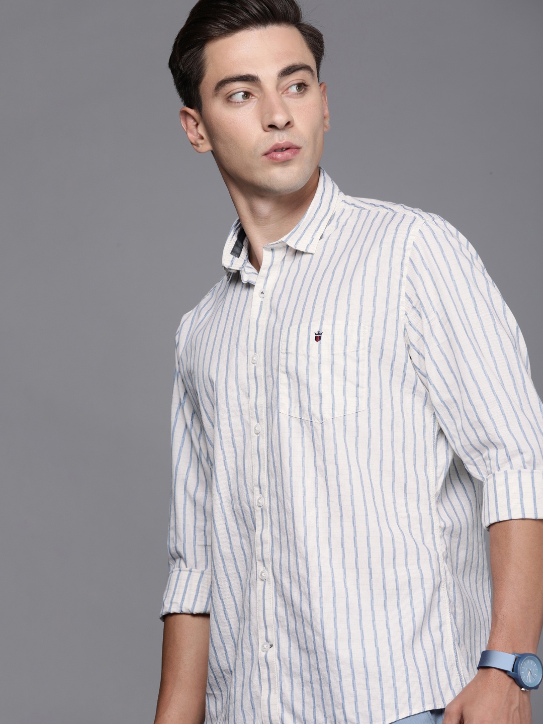 

Louis Philippe Sport Men Yellow Slim Fit Striped Casual Shirt