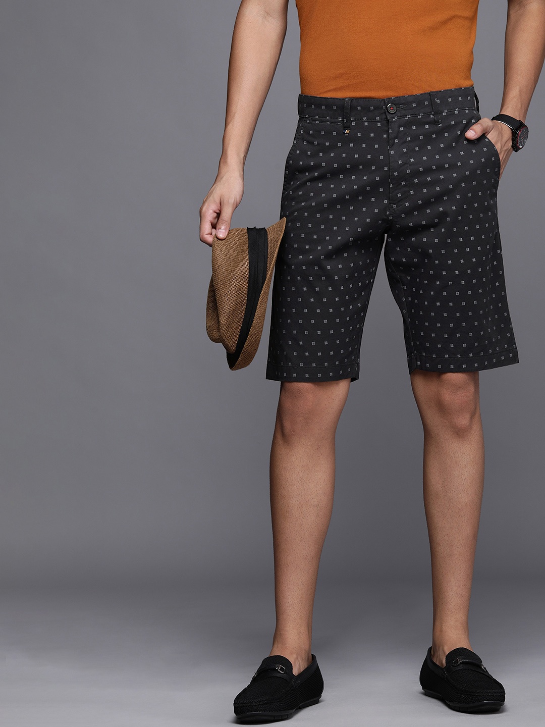 

Louis Philippe Sport Men Vlack & Blue Printed Slim Fit Shorts