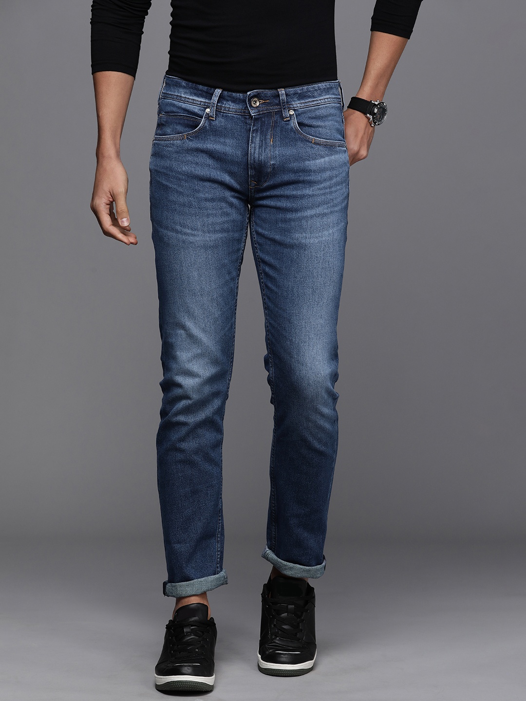 

Louis Philippe Jeans Men Blue Slim Fit Low-Rise Heavy Fade Stretchable Jeans