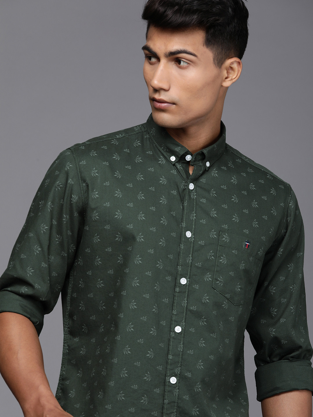 

Louis Philippe Jeans Men Green Printed Slim Fit Casual Shirt