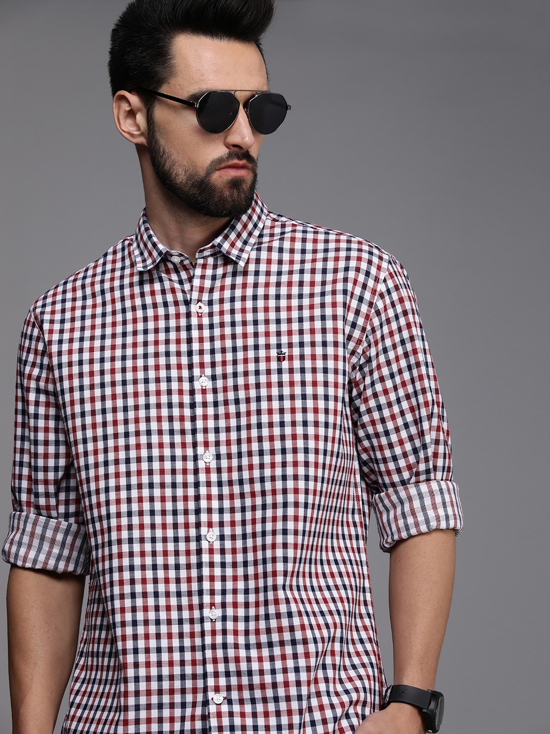 

Louis Philippe Sport Men White & Red Checked Slim FitPure Cotton Casual Shirt