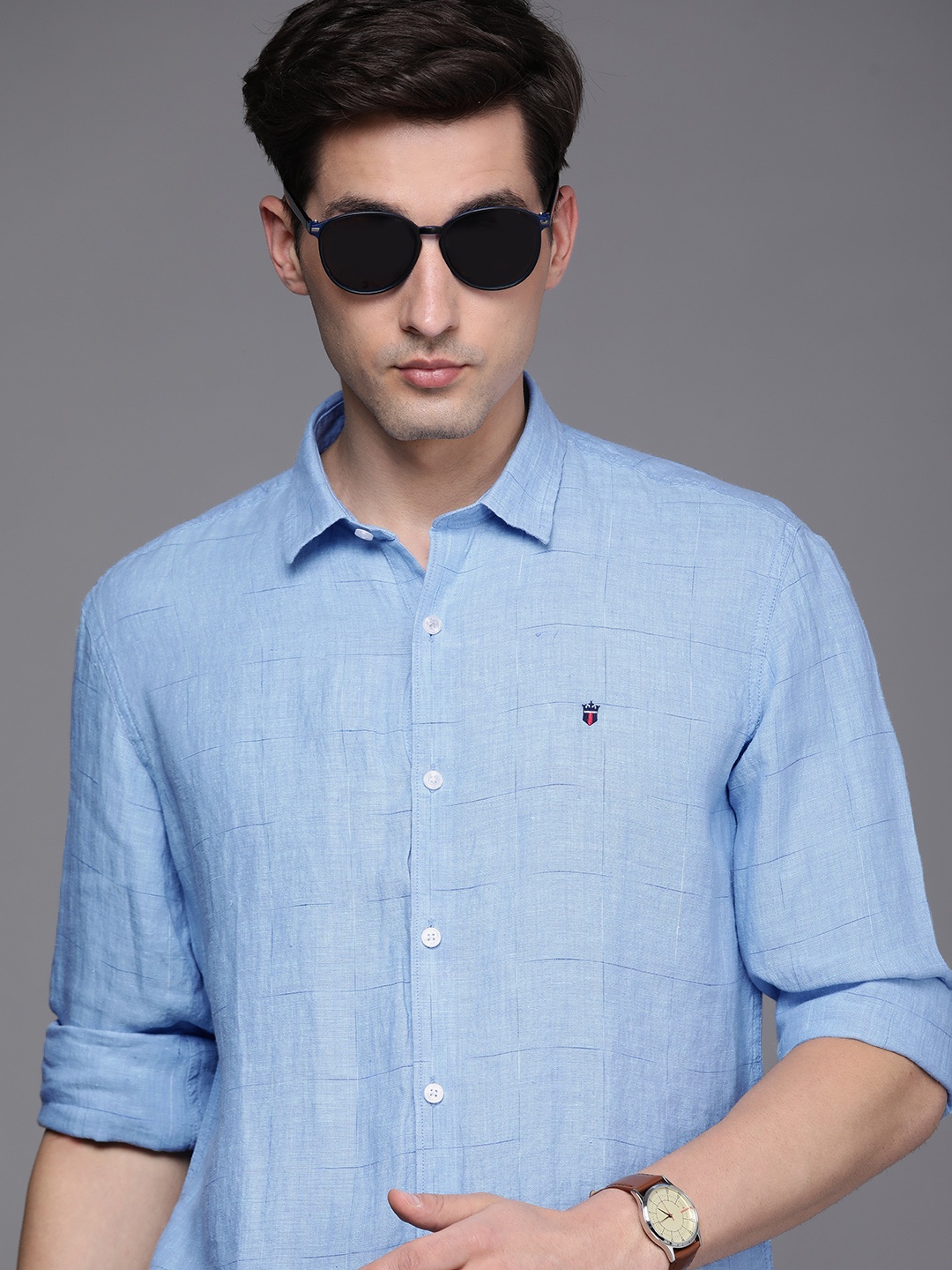 

Louis Philippe Sport Men Blue Slim Fit Checked Casual Pure Cotton Shirt