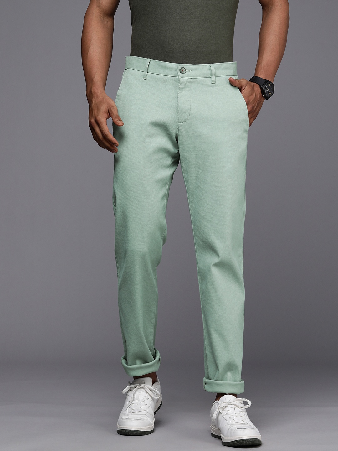 

Louis Philippe Sport Men Green Textured Slim Fit Trousers