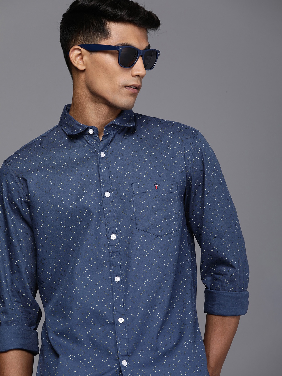 

Louis Philippe Jeans Men Navy Blue Printed Slim Fit Casual Shirt