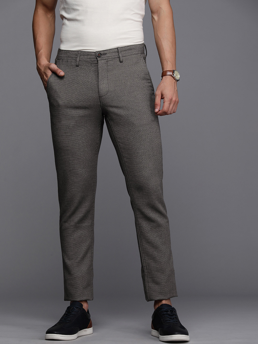 

Louis Philippe Sport Men Black Textured Slim Fit Low-Rise Trousers