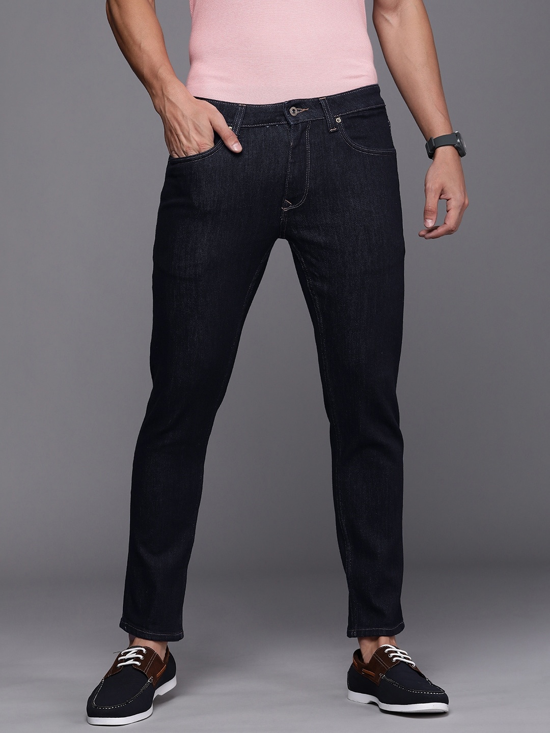 

Louis Philippe Jeans Men Navy Blue Slim Fit Low-Rise Stretchable Jeans