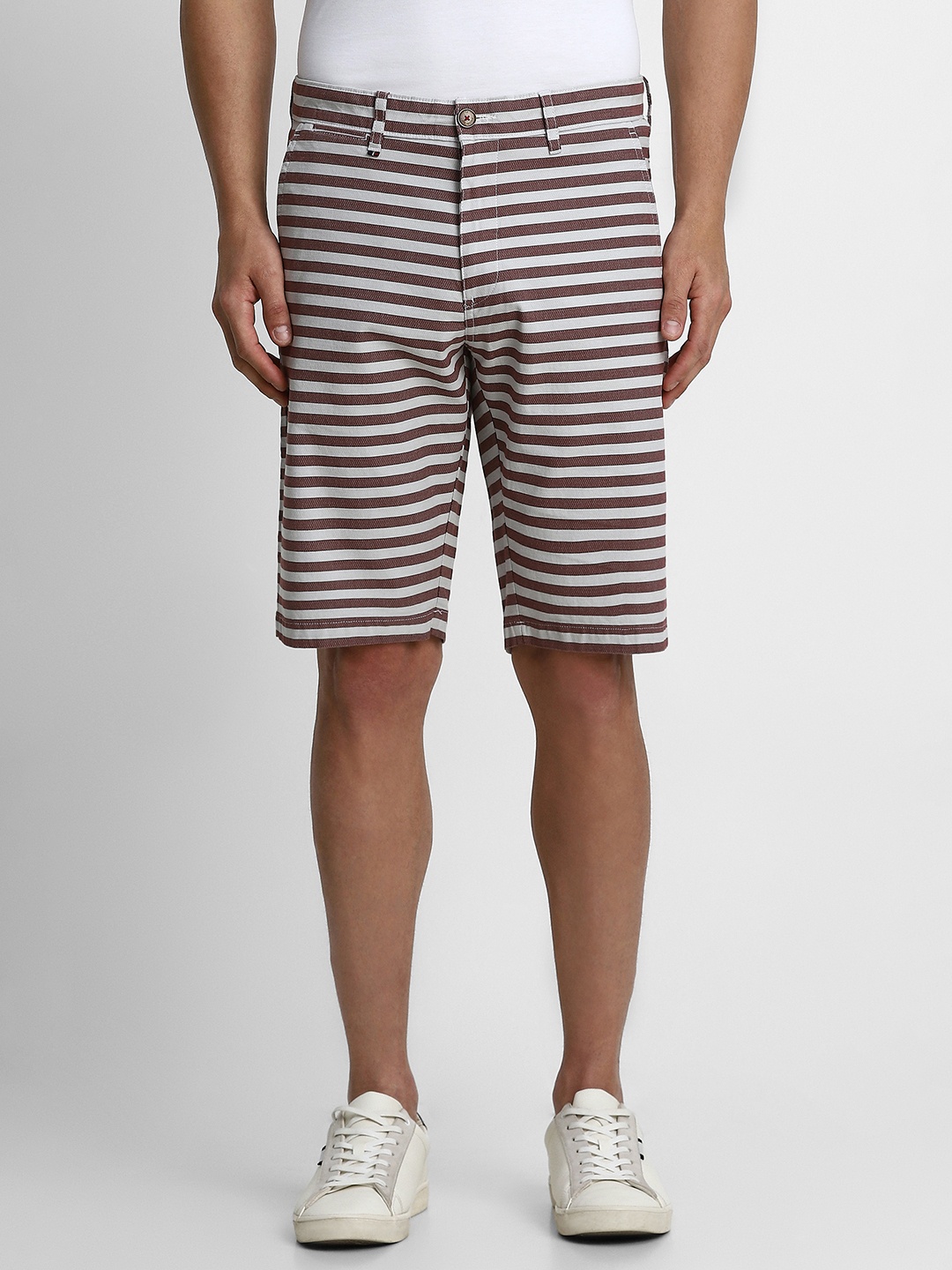 

Louis Philippe Sport Men Maroon And White Striped Slim Fit Regular Shorts