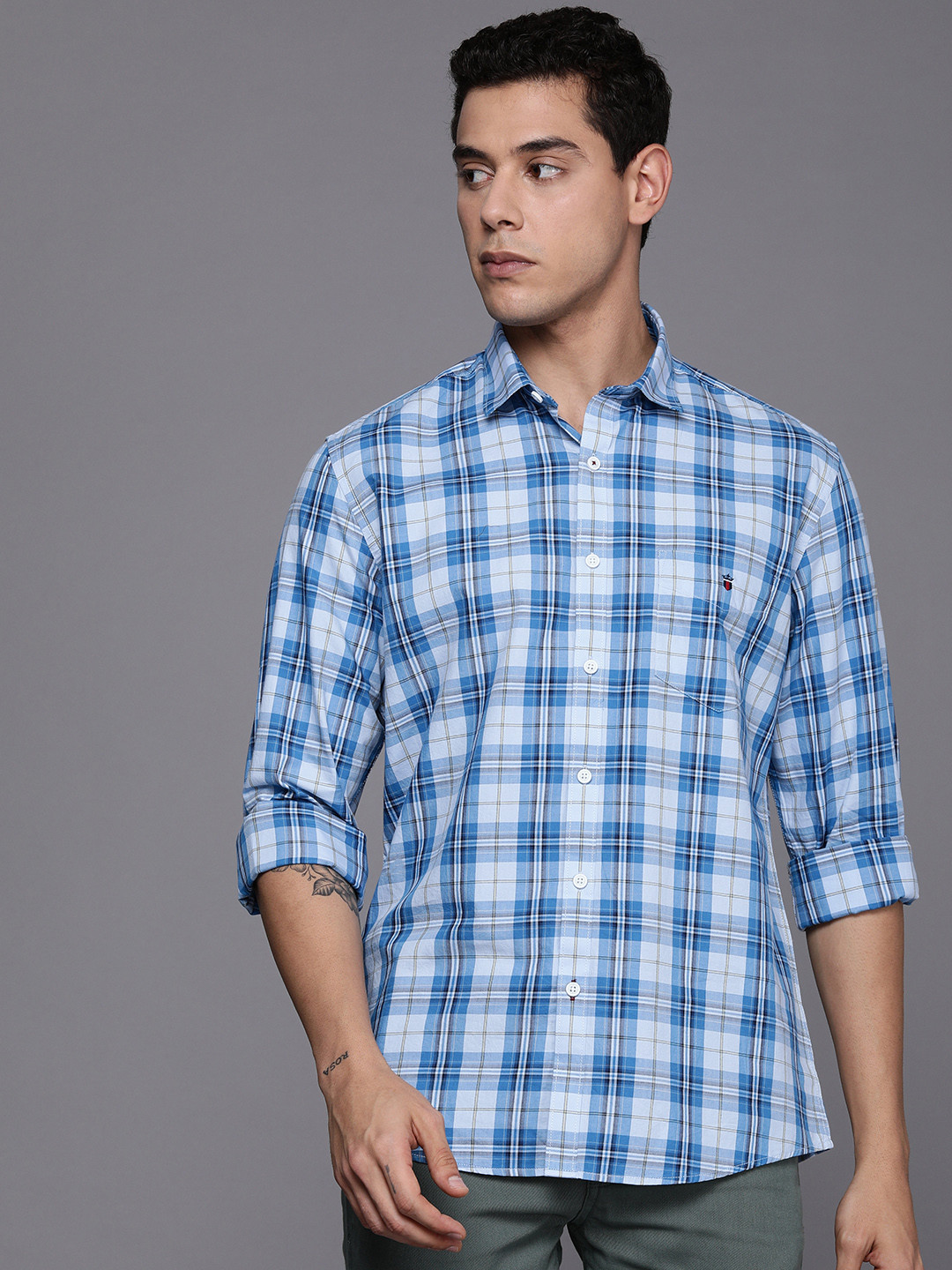 

Louis Philippe Sport Men Blue Slim Fit Checked Pure Cotton Casual Shirt