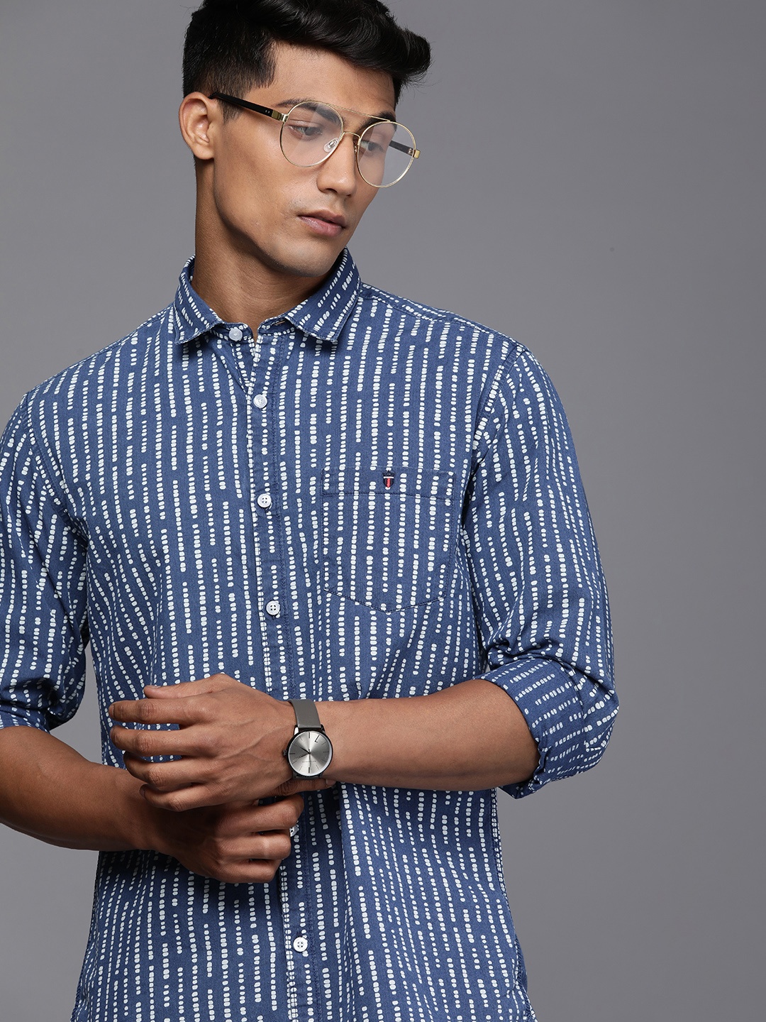 

Louis Philippe Jeans Men Blue & White Printed Slim Fit Casual Shirt