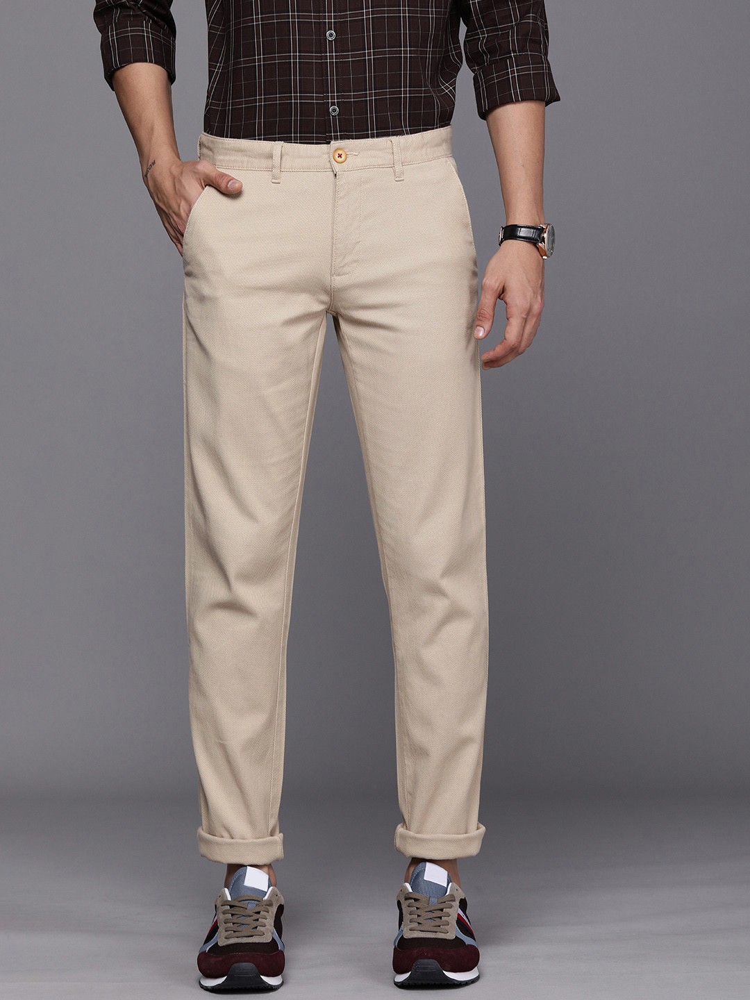 

Louis Philippe Sport Men Beige Textured Slim Fit Trousers