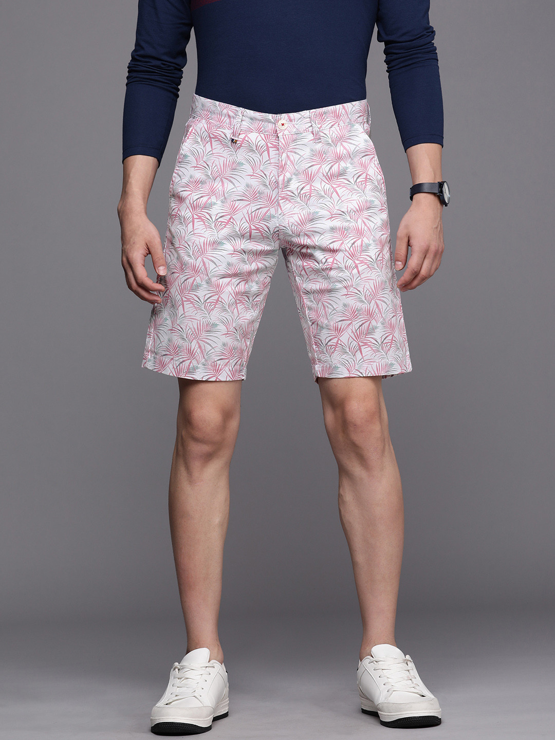 

Louis Philippe Sport Men White & Pink Tropical Printed Slim Fit Shorts