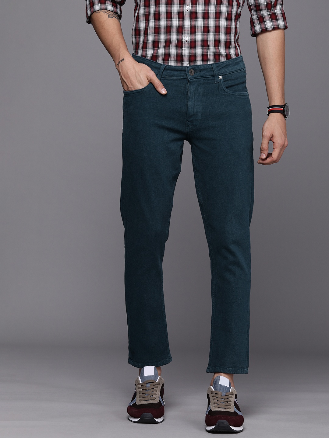 

Louis Philippe Jeans Men Teal Blue Slim Fit Low-Rise Clean Look Jeans
