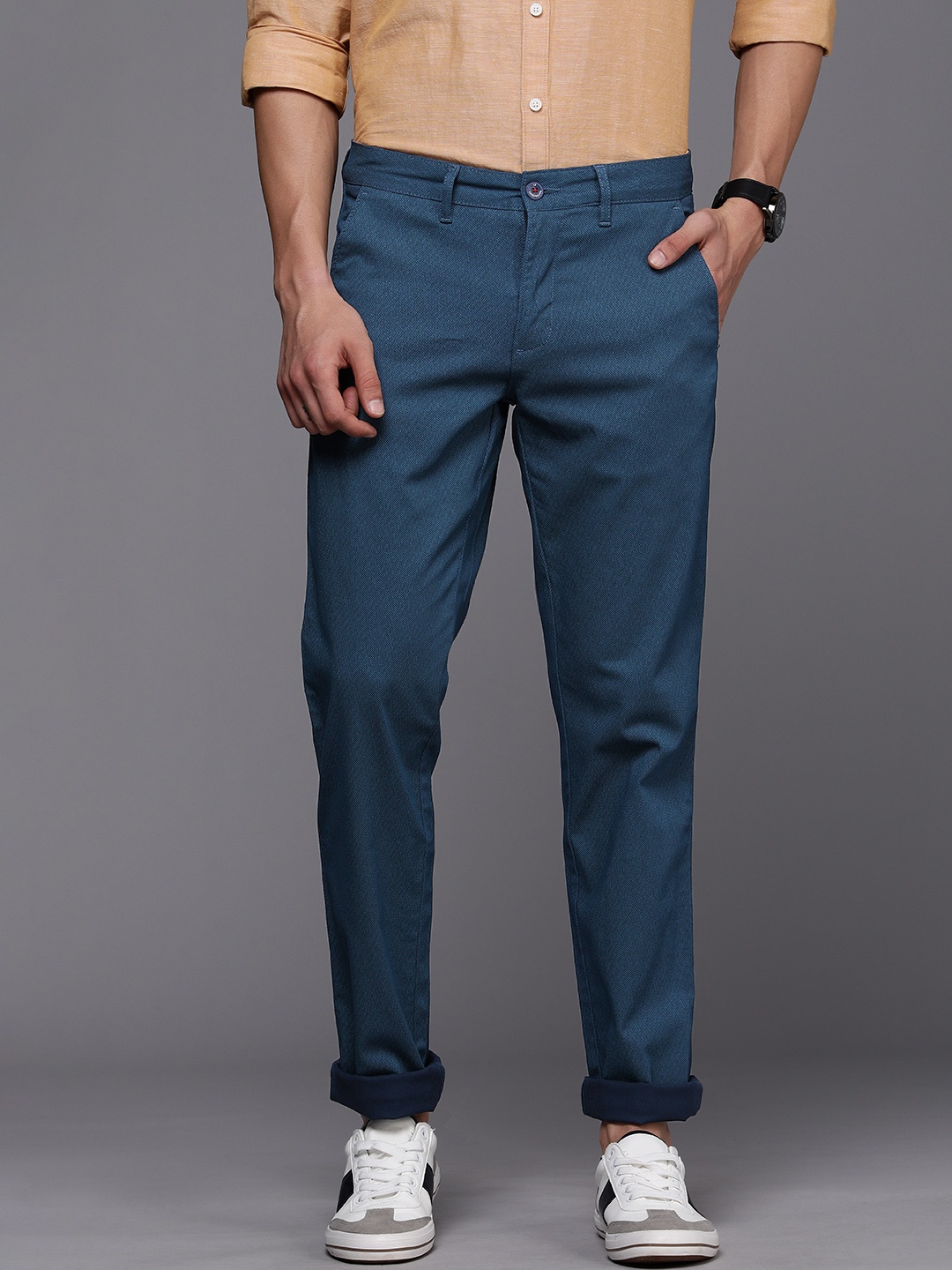 

Louis Philippe Sport Men Navy Blue Textured Slim Fit Trousers