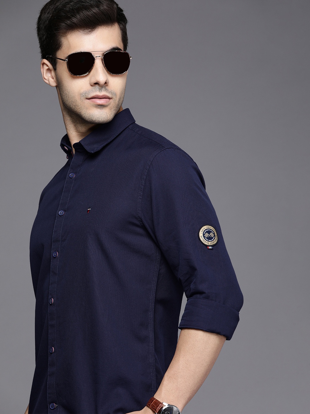 

Louis Philippe Sport Men Navy Blue Super Slim Fit Pure Cotton Casual Shirt