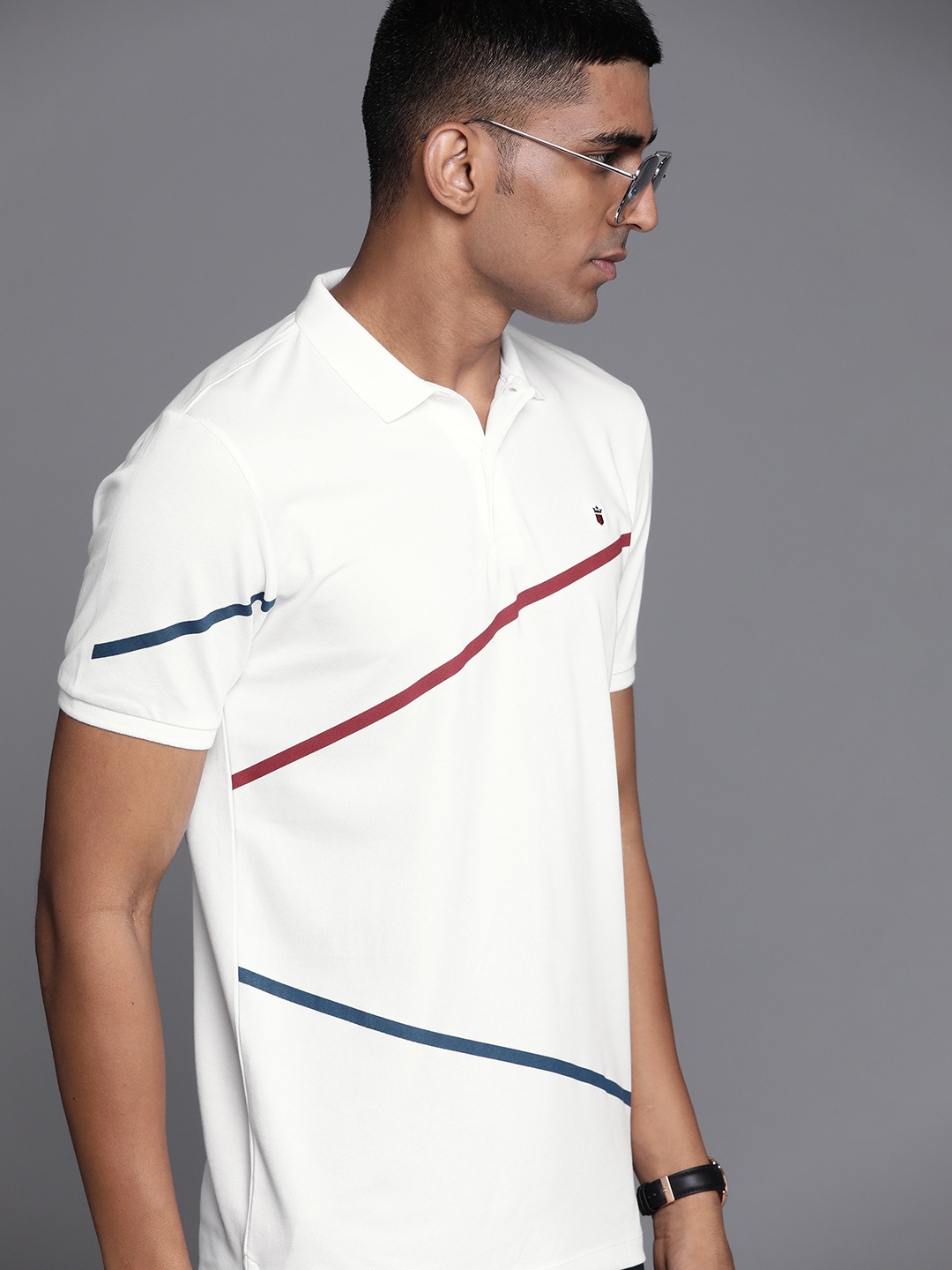 

Louis Philippe Sport Men White Striped Polo Collar T-shirt