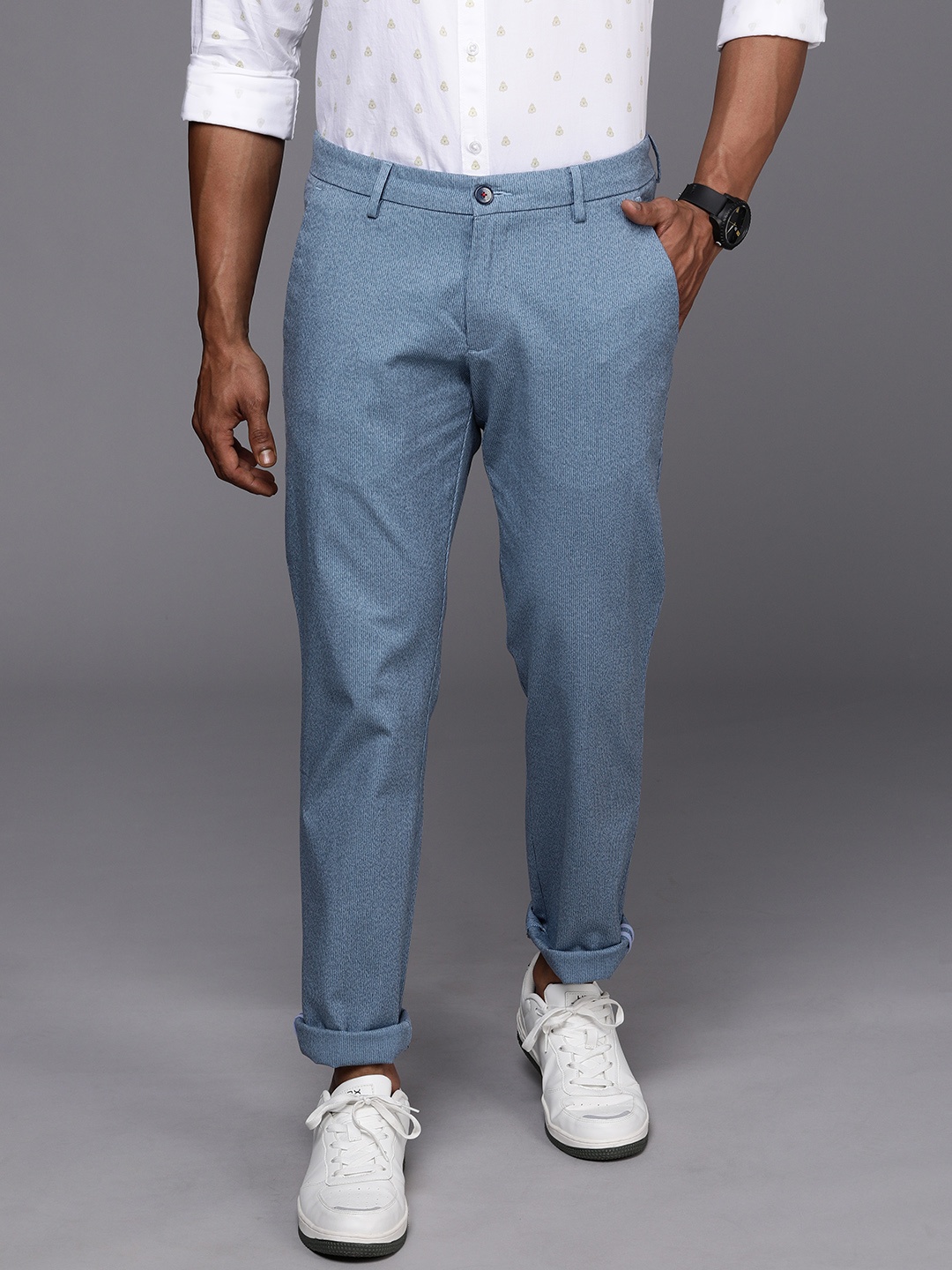 

Louis Philippe Sport Men Blue Textured Slim Fit Trousers