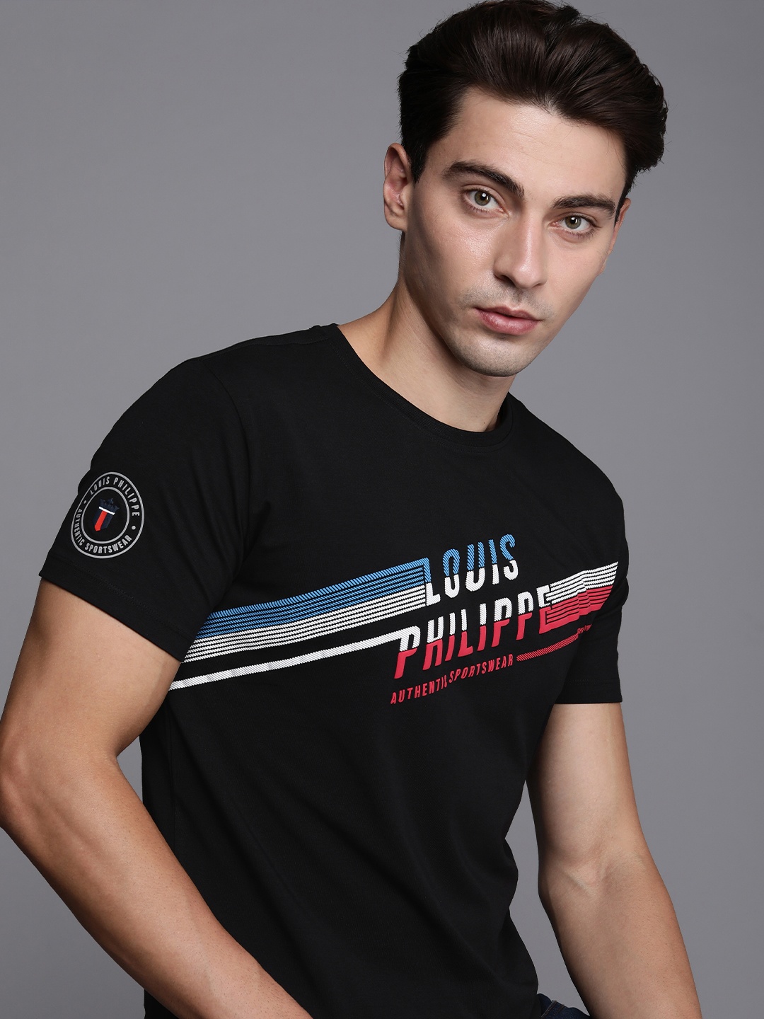 

Louis Philippe Sport Men Black Brand Logo Printed T-shirt