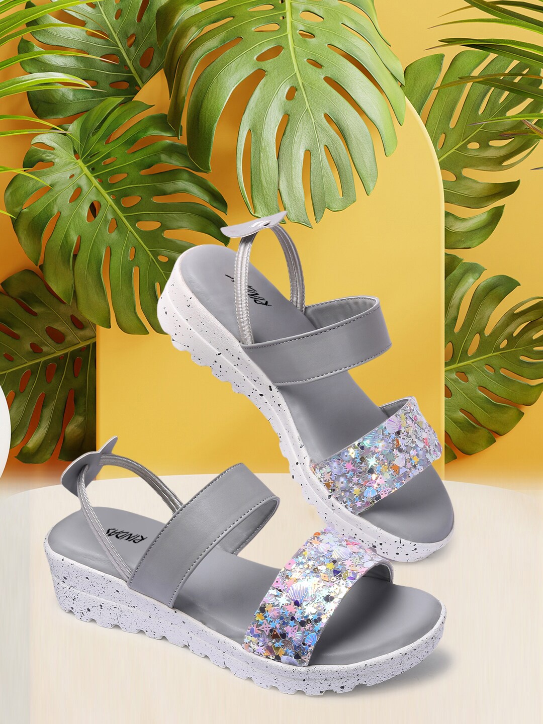 

RINDAS Grey Embellished Wedge Sandals