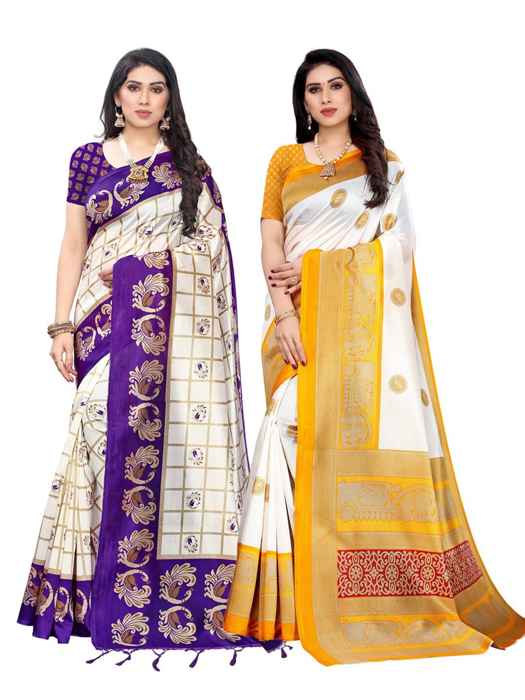 

KALINI Pack of 2 Woven Design Art Silk Saree, Purple