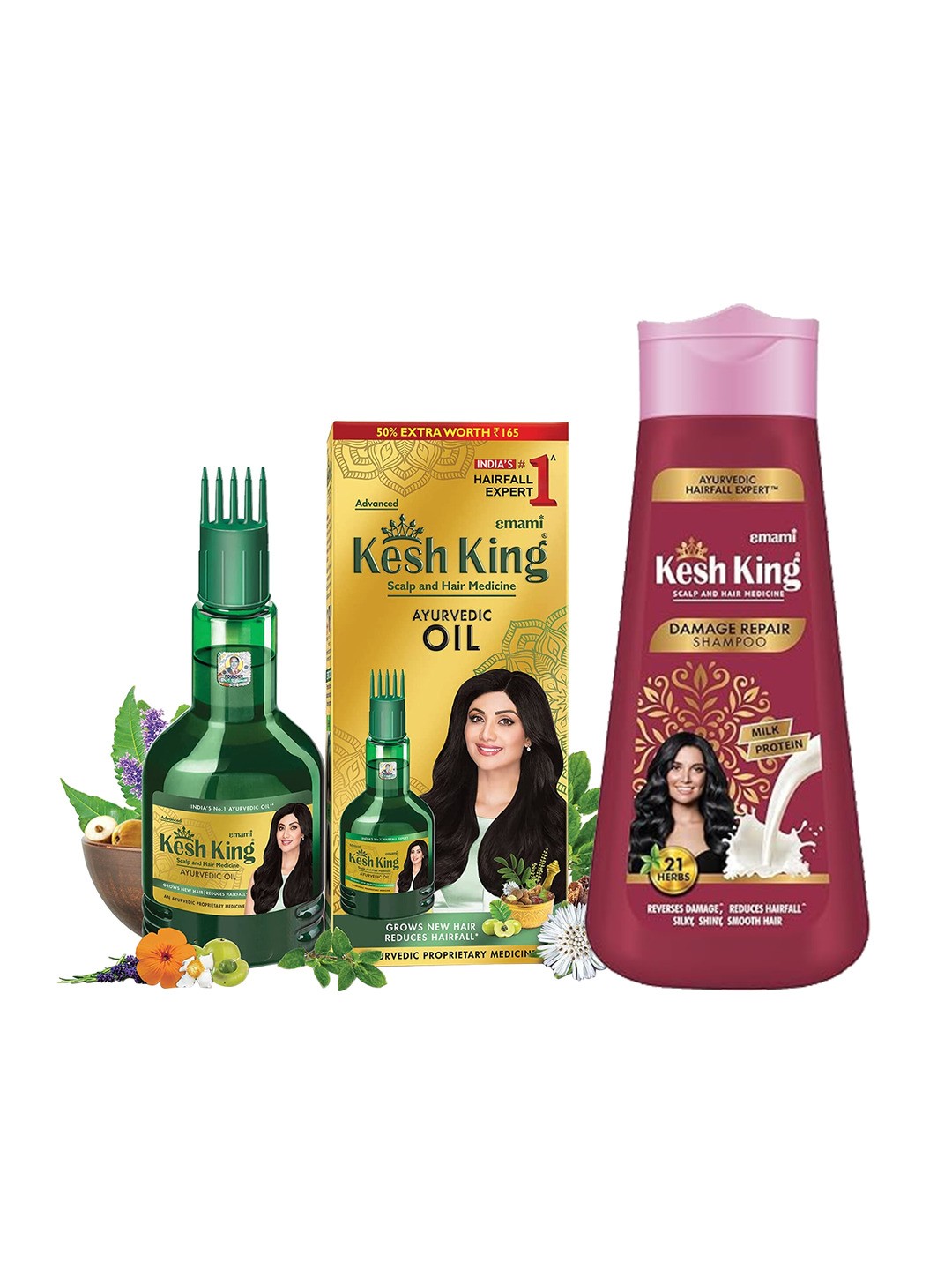 

Kesh King Set of Ayurvedic Oil 300 ml & Damage Repair Shampoo 340 ml, Yellow