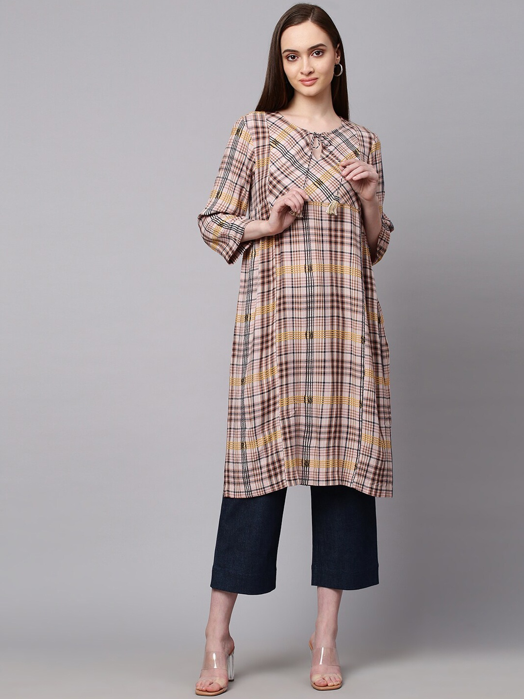 

Modern Indian by CHEMISTRY Women Pink Checked Kurta