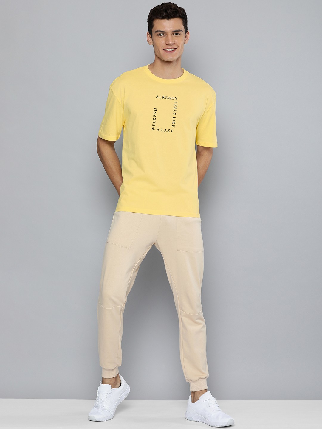 

M&H Easy Men Yellow & Black Typography Printed Pure Cotton T-shirt