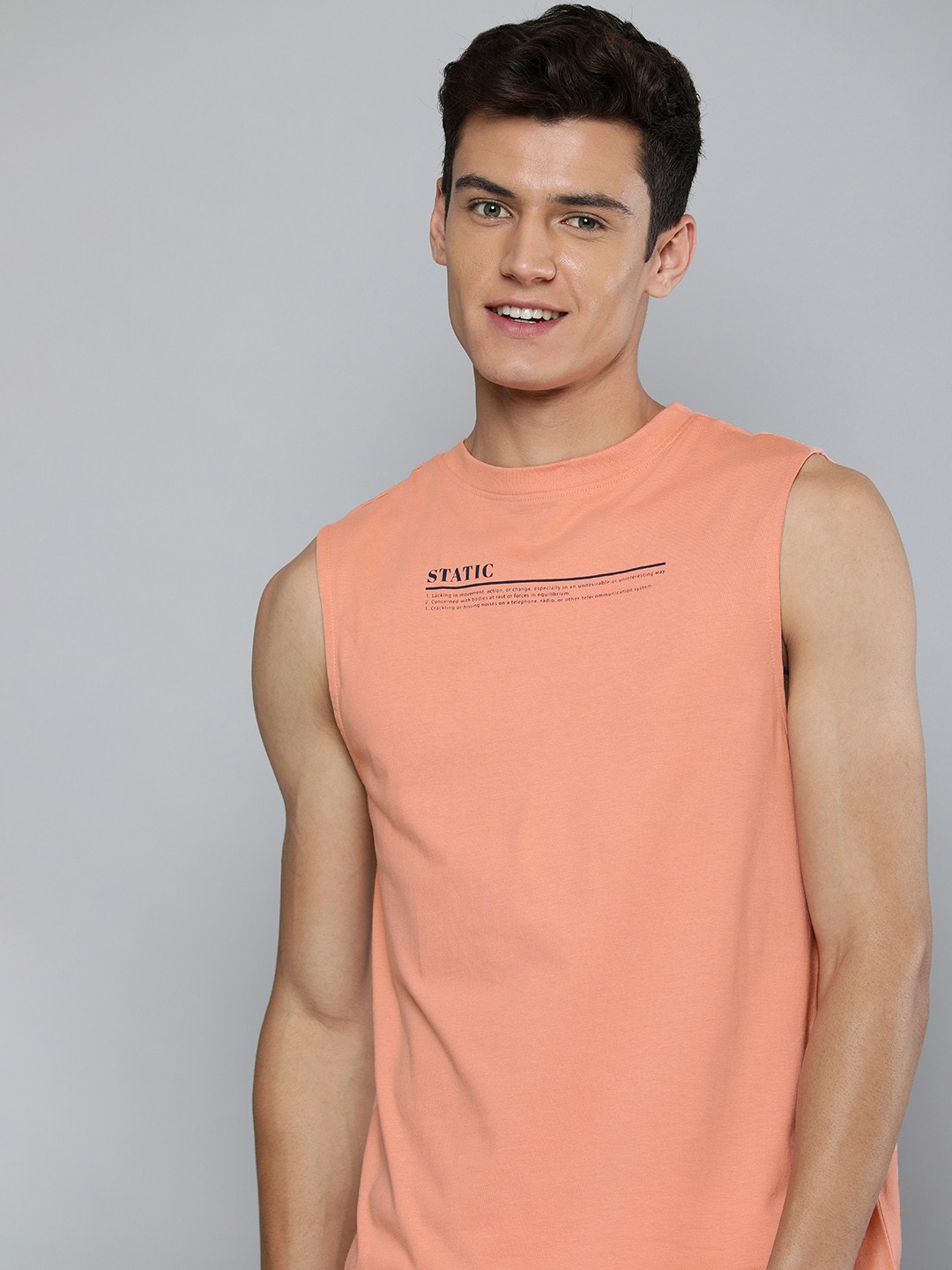 

M&H Easy Men Peach-Coloured & Black Typography Printed Pure Cotton T-shirt