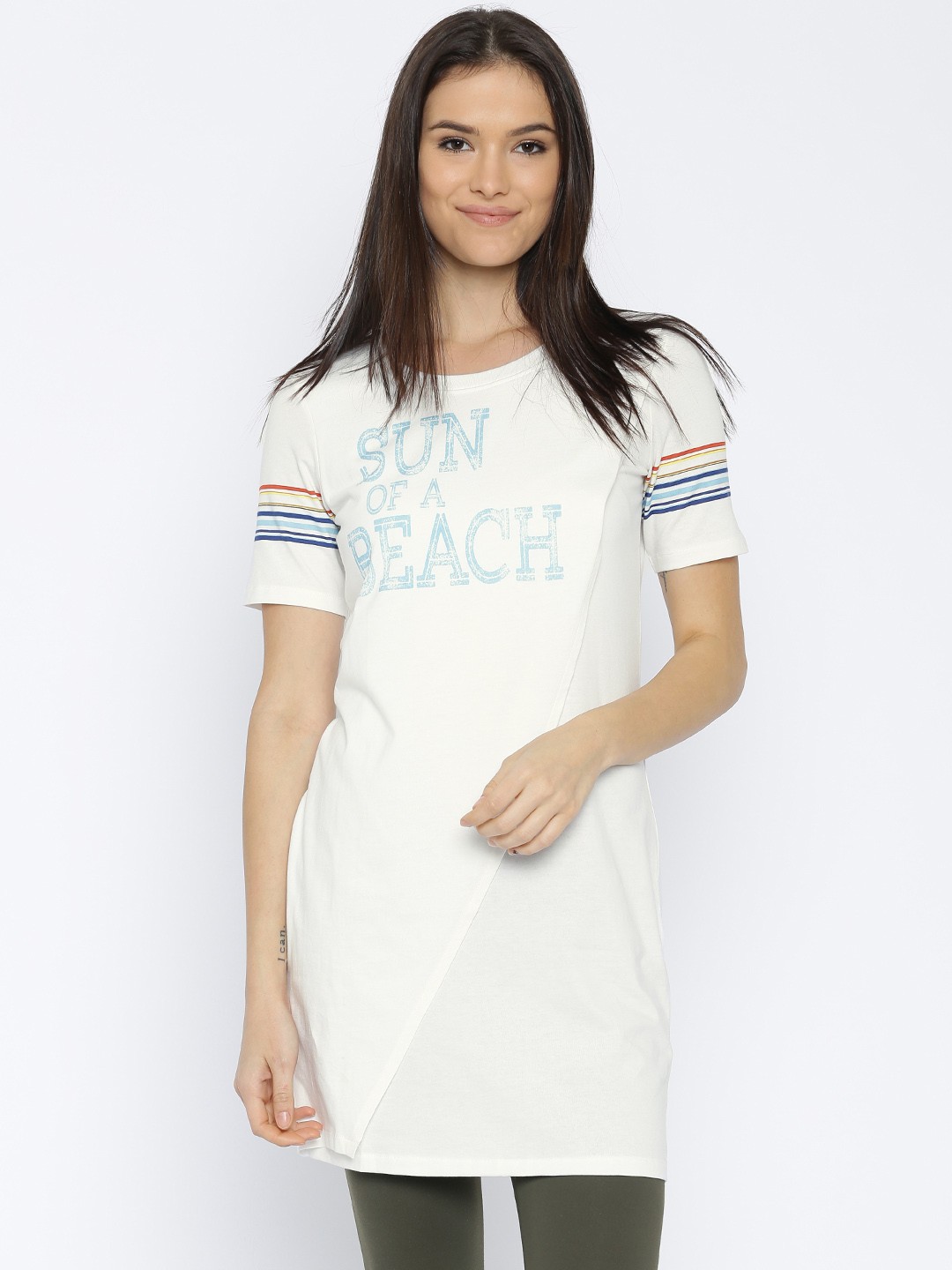 

Vero Moda Women White Printed Pure Cotton T-shirt Dress