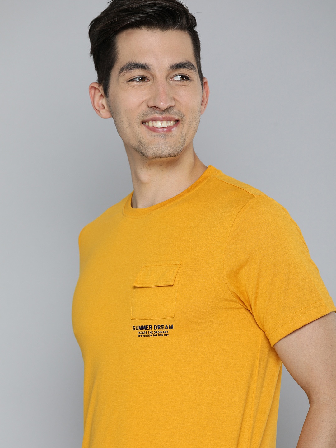 

Mast & Harbour Men Mustard Yellow Pocket Detail T-shirt