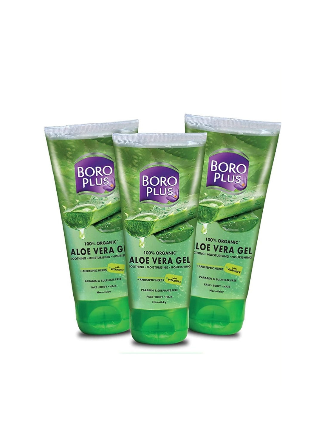 

BOROPLUS Set of 3 Aloe Vera Organic Gel with Vitamin E & Antiseptic Herbs 150 ml each, Green