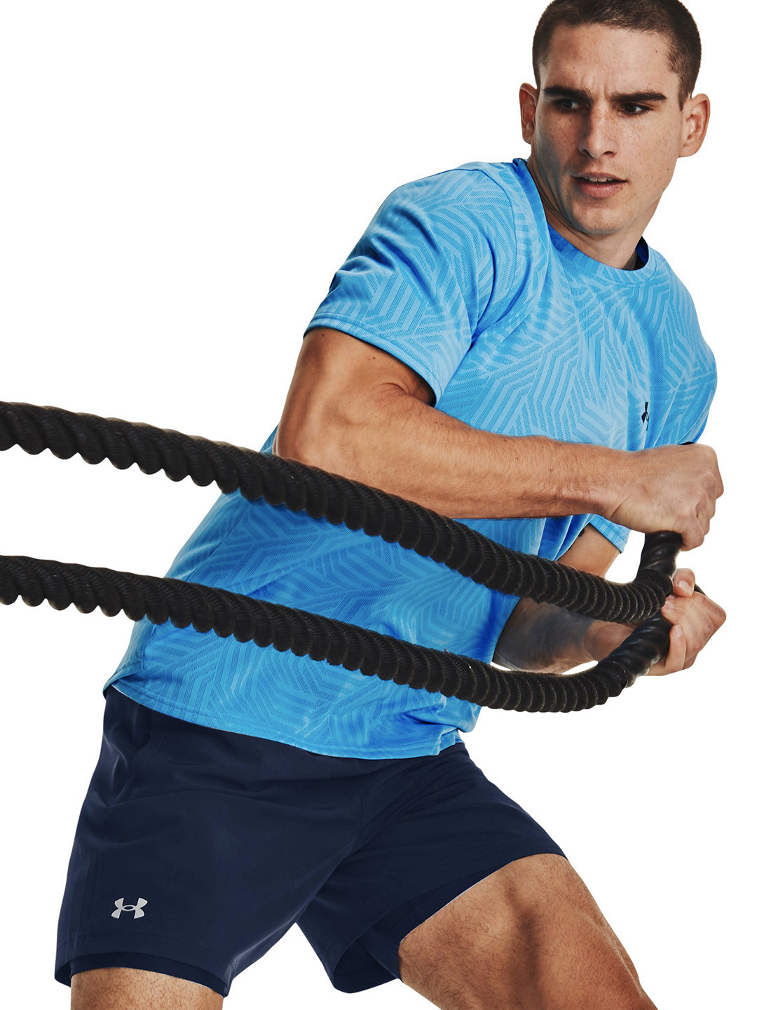 

UNDER ARMOUR Men Blue Self Design Training Vent Jacquard Loose T-shirt