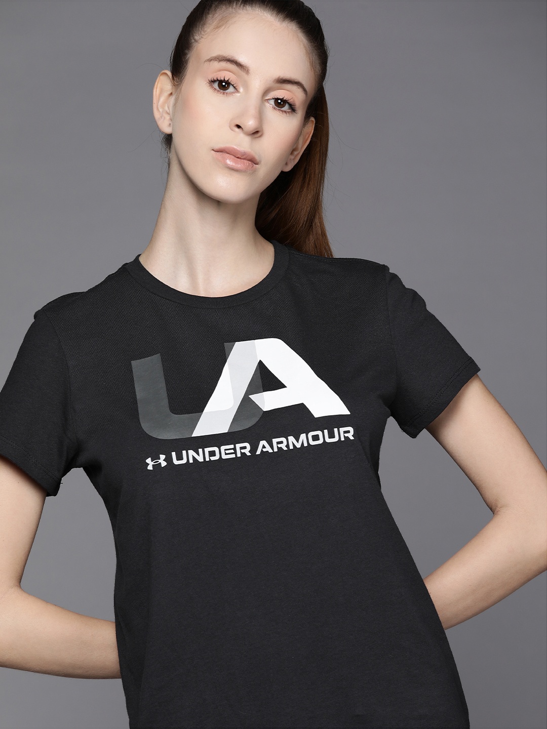 

UNDER ARMOUR Women Black Brand Logo Printed Loose T-shirt