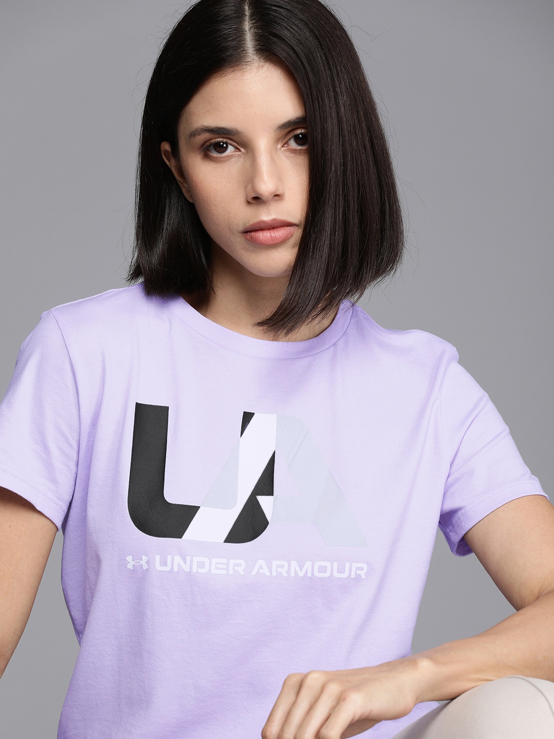 

UNDER ARMOUR Women Purple & Black Typography Printed T-shirt