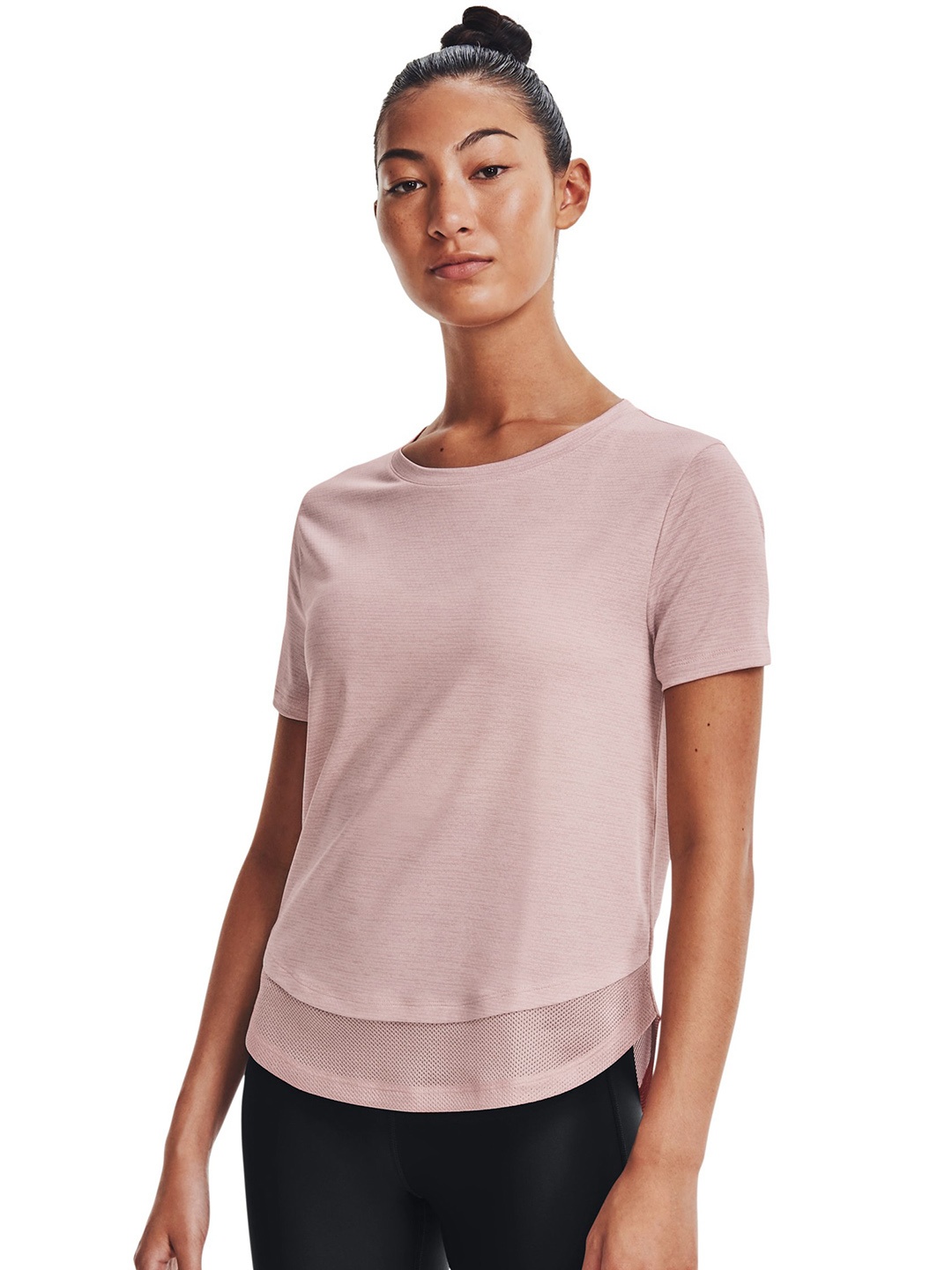 

UNDER ARMOUR Women Pink Tech Vent SS Solid Loose T-shirt