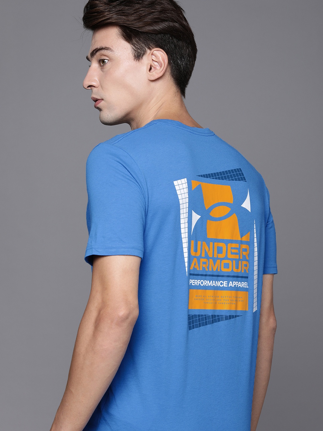 

UNDER ARMOUR Men Blue Typography Printed Loose Training or Gym T-shirt