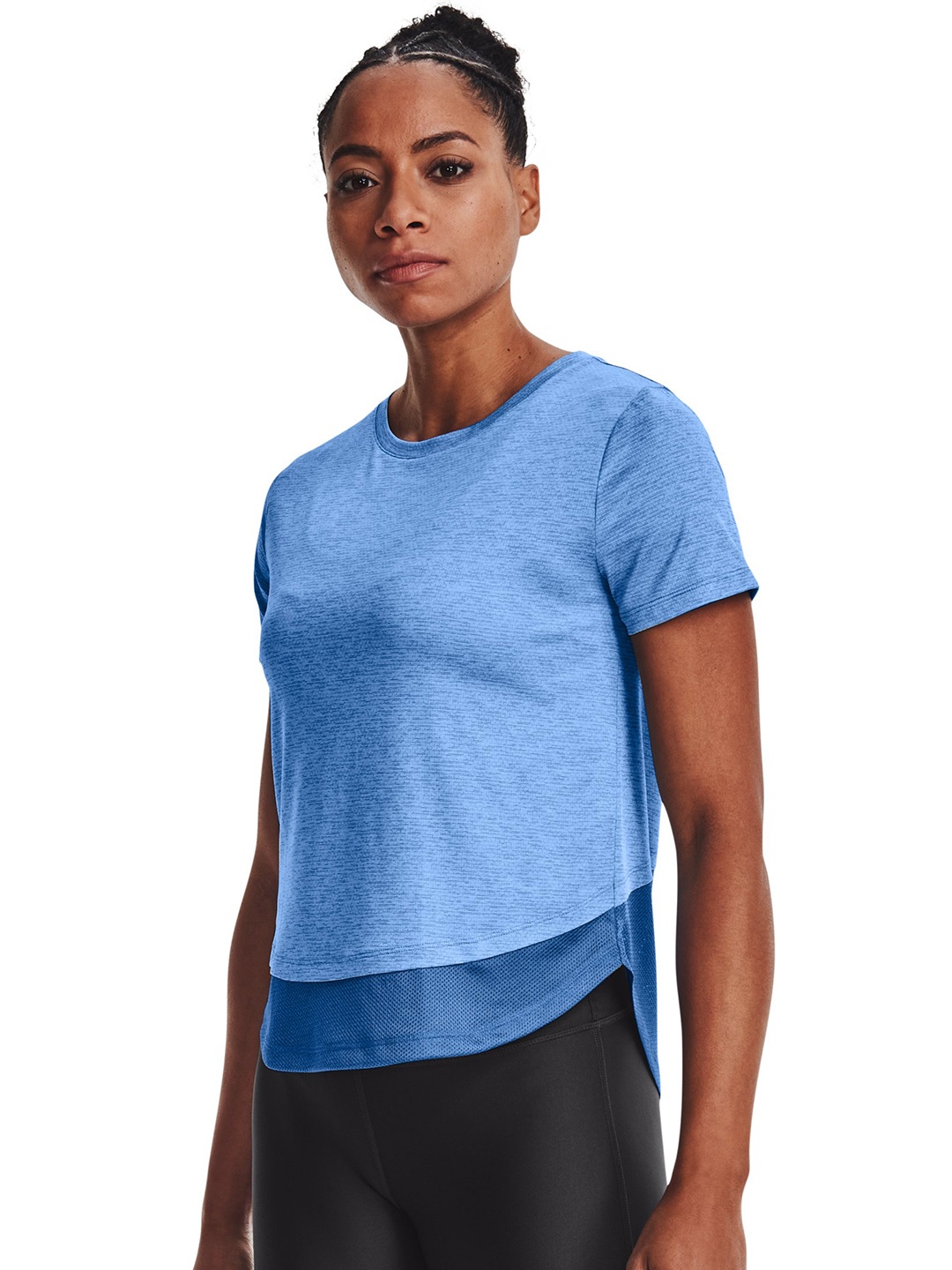 

UNDER ARMOUR Women Blue Self Designed Loose Sports T-shirt