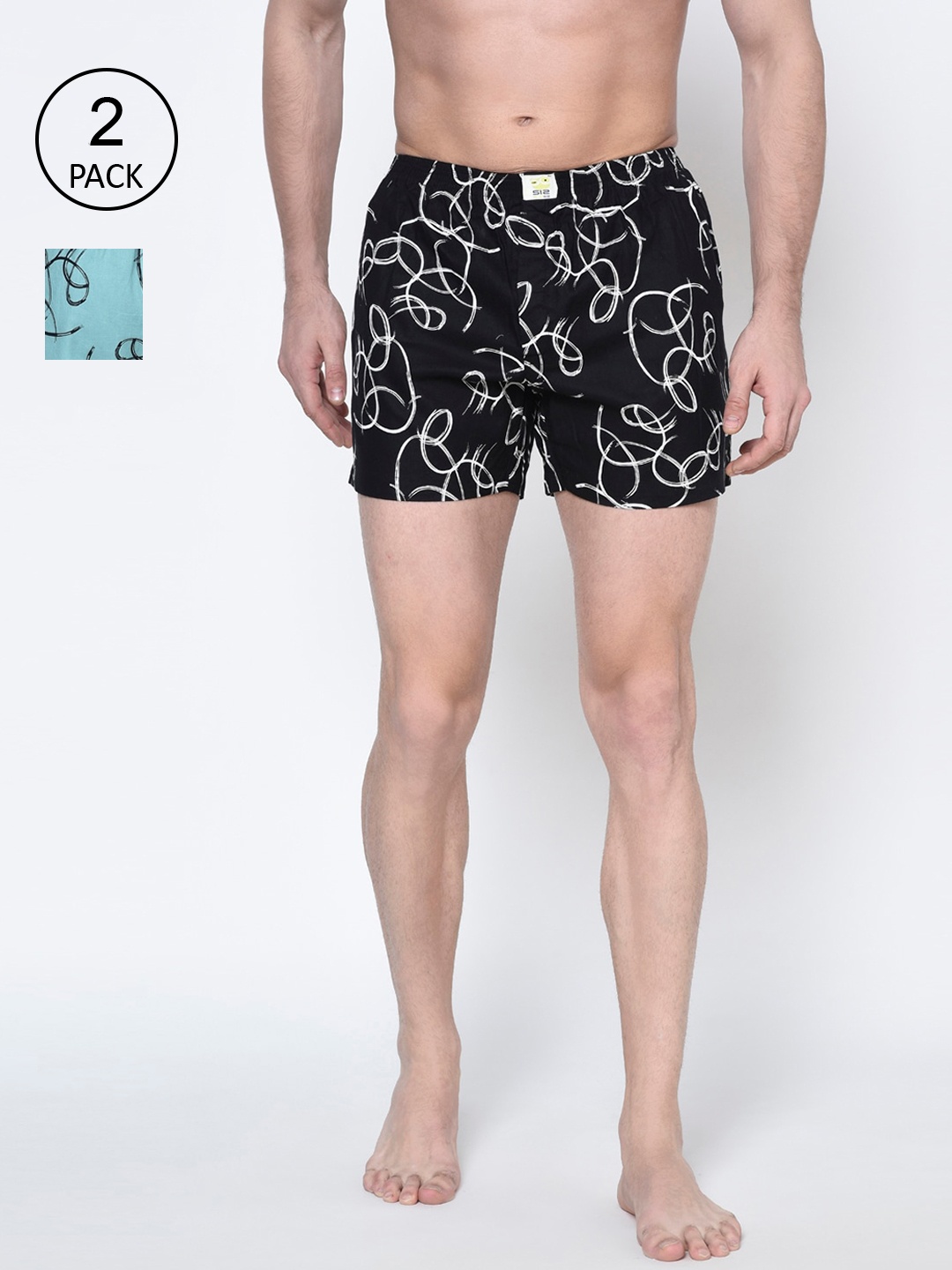 

SI2 SLIP IN 2 Men Pack Of 2 Black & Green Printed Pure Cotton Boxers