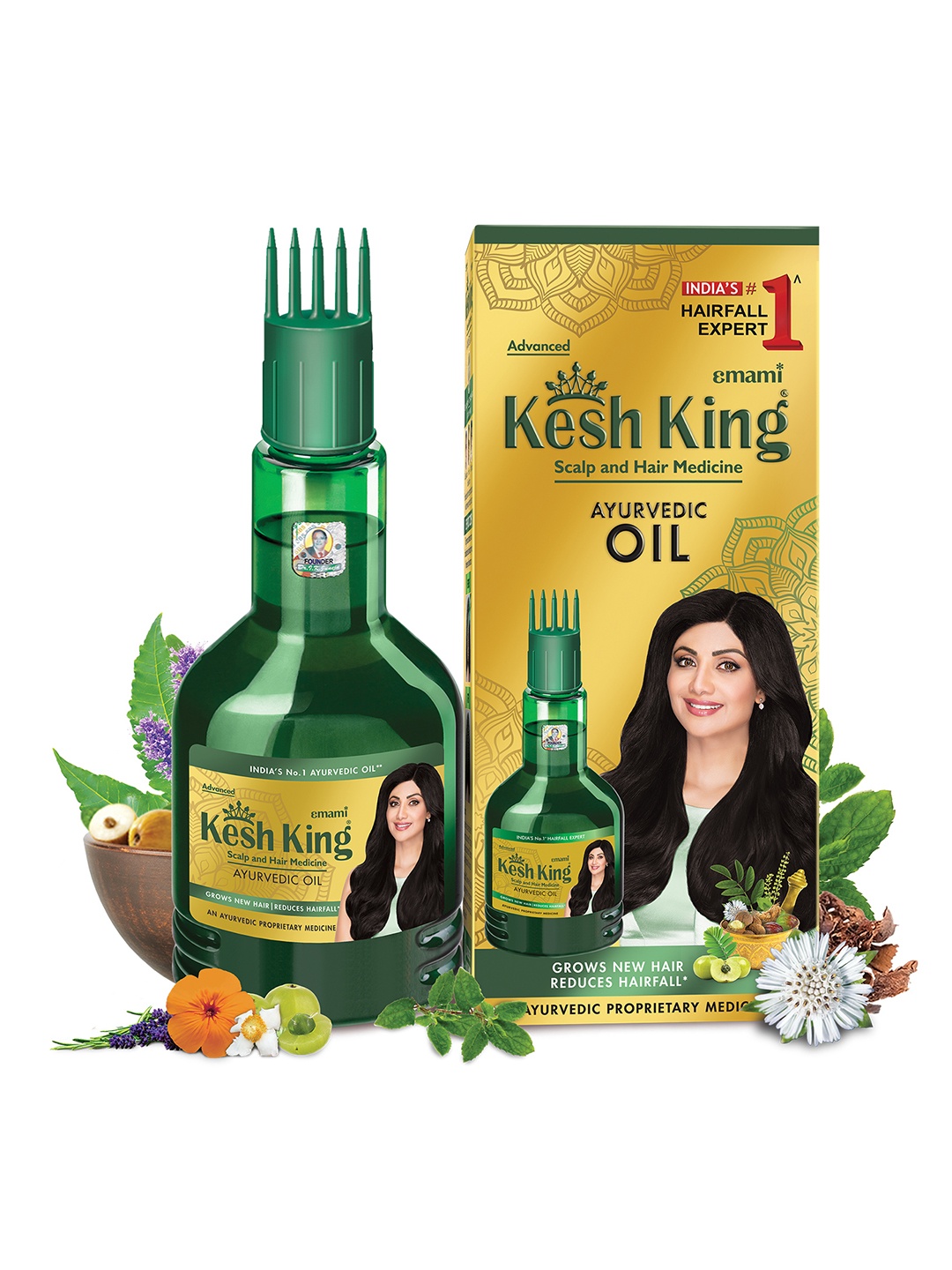 

Kesh King Scalp & Hair Medicine Anti-Hairfall Ayurvedic Oil with Comb Applicator - 300 ml, Green
