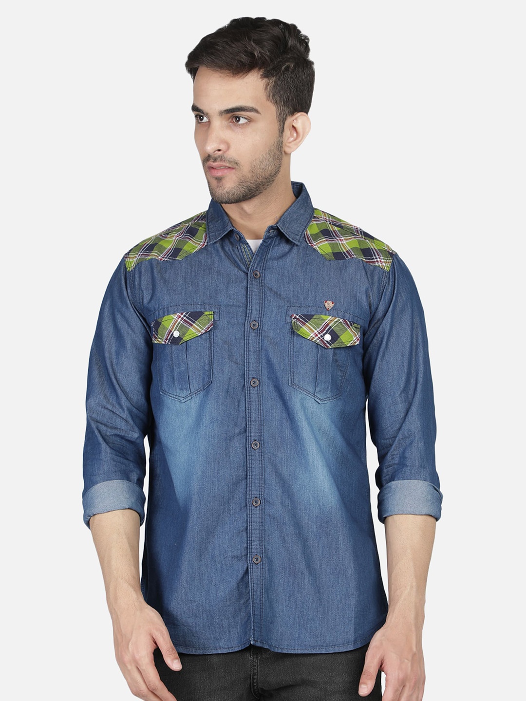 

Kuons Avenue Men Blue Smart Slim Fit Faded Casual Cotton Denim Shirt