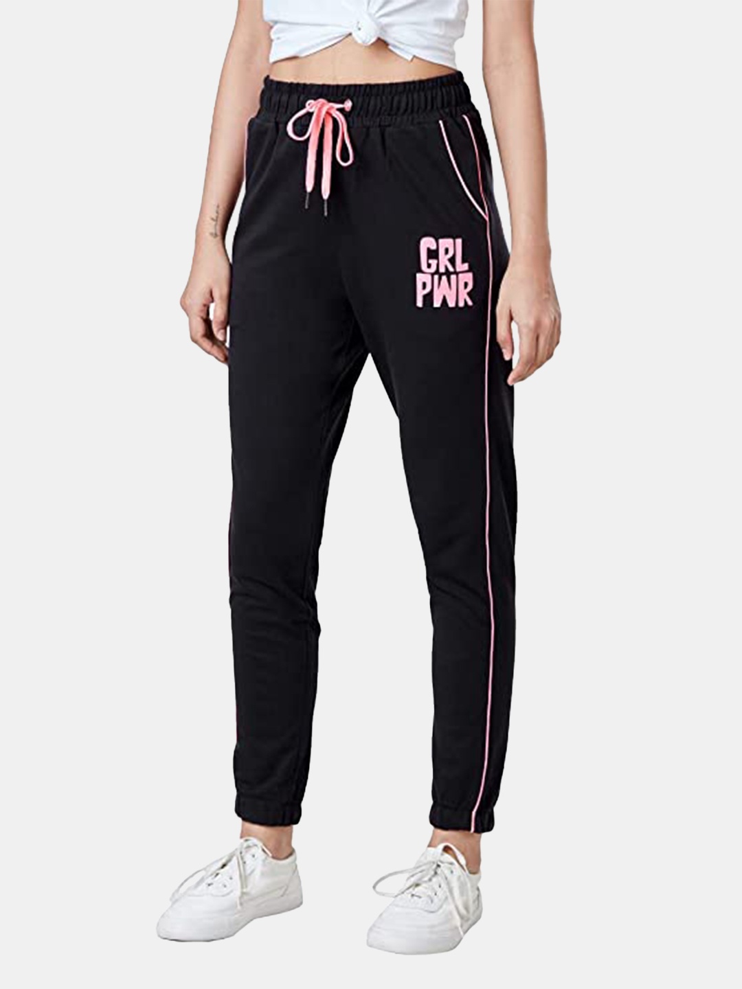 

The Souled Store Women Black & Pink Cotton Joggers with Printed Detail