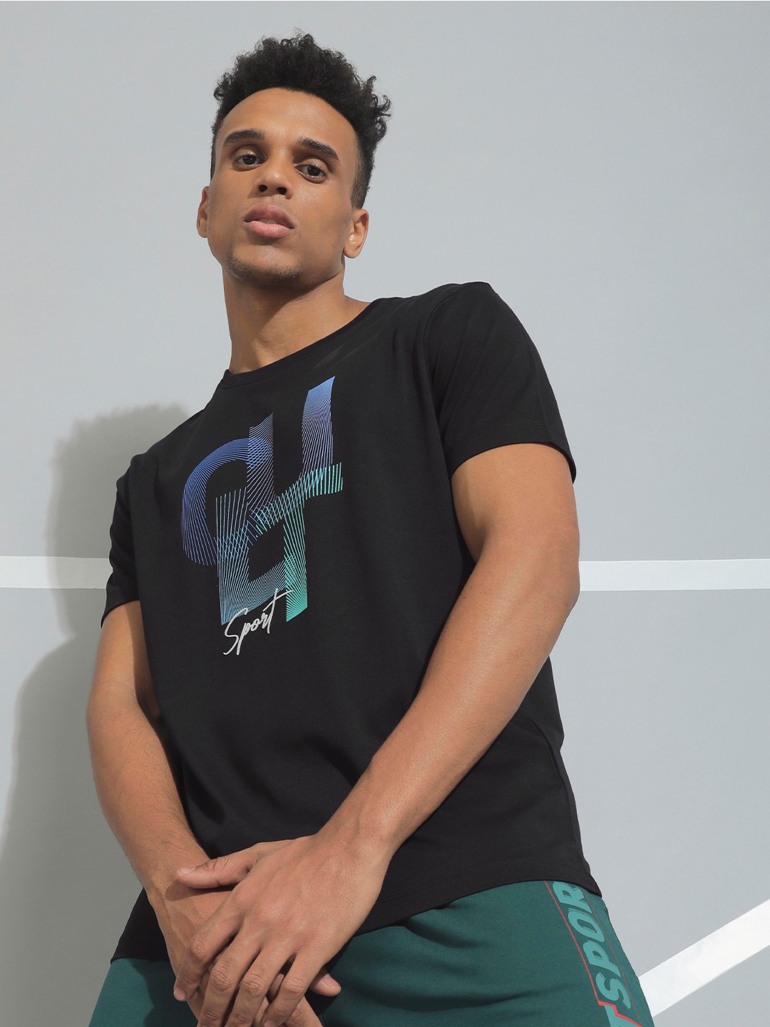 

Cultsport Men Black Printed Training or Gym T-shirt
