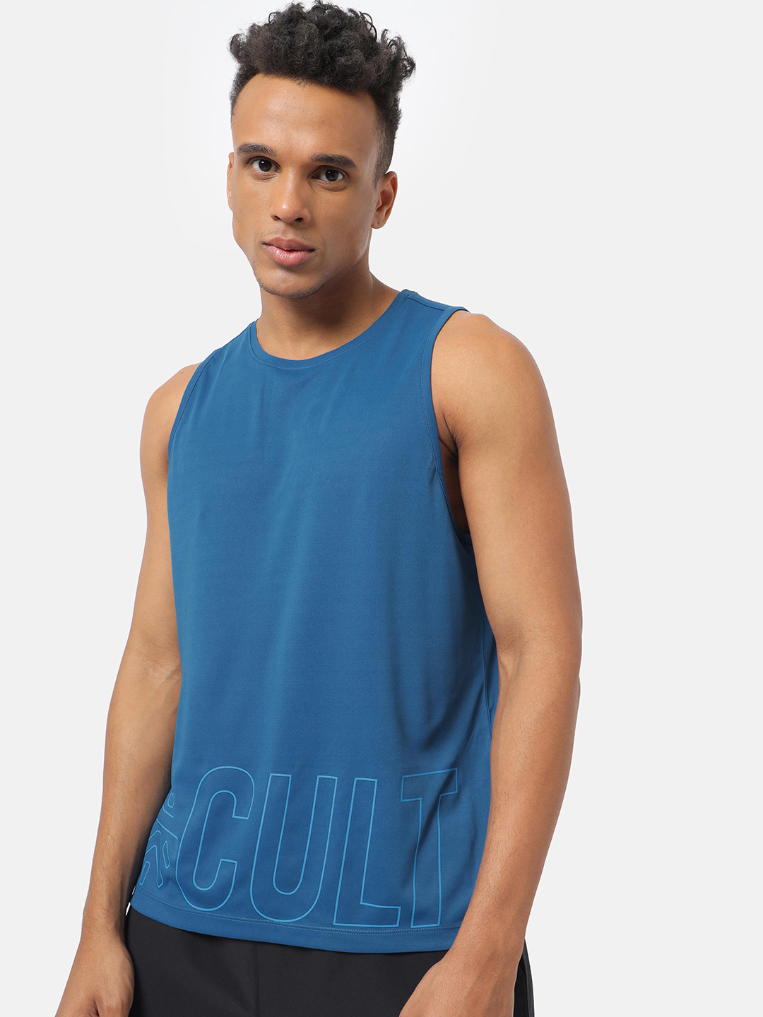 

Cultsport Men Teal Blue Printed Training or Gym T-shirt WIth Rapid Dry Technology