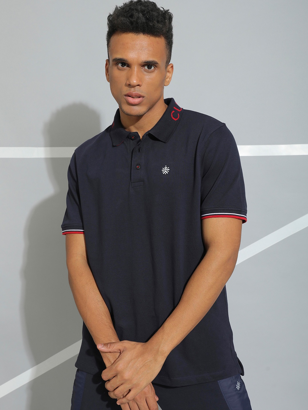 

Cultsport Men Navy Blue Polo Collar Training or Gym T-shirt