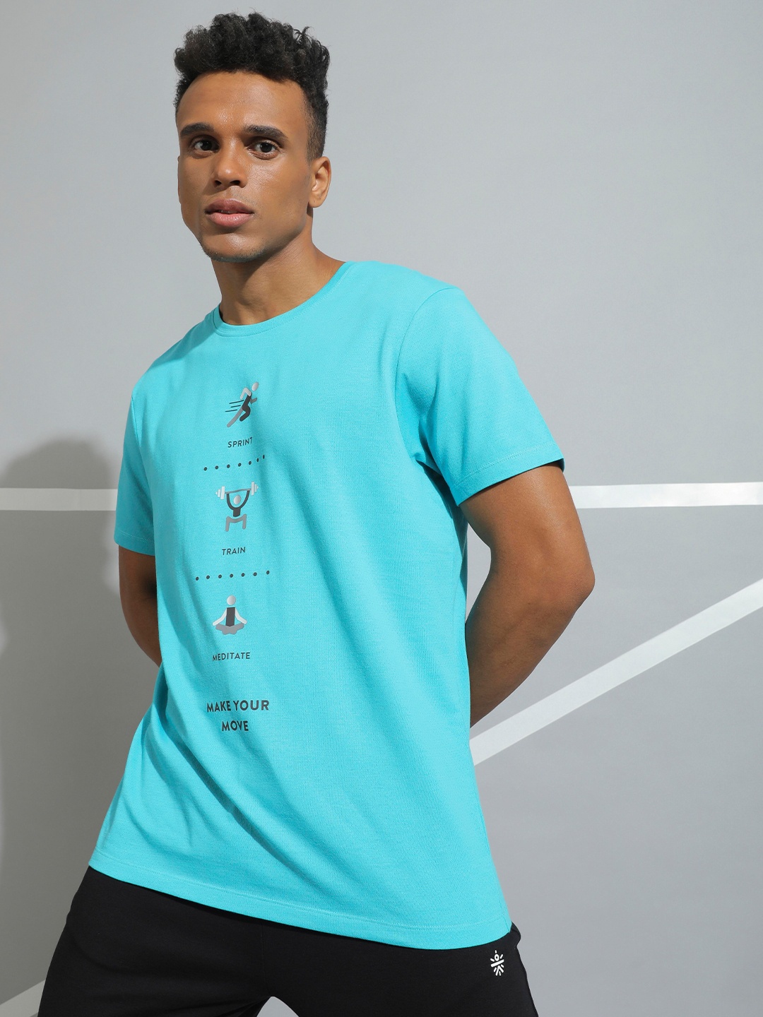 

Cultsport Men Blue Typography Printed Training or Gym T-shirt