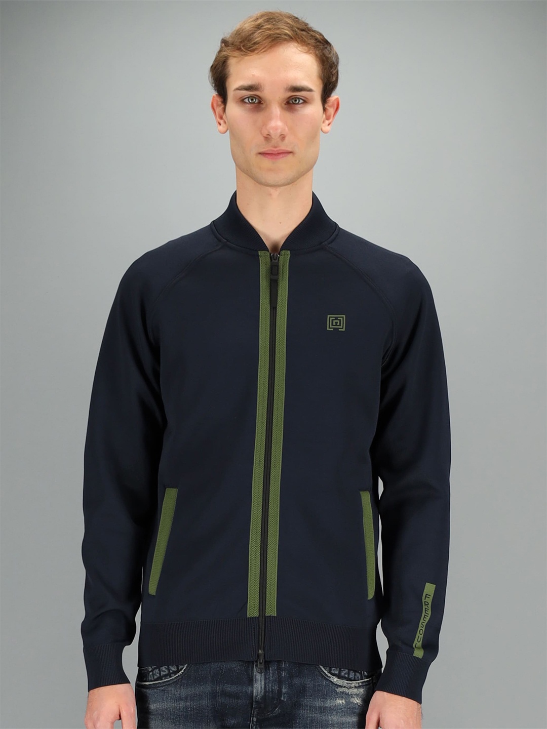 

FREESOUL Men Green & Navy Blue Sweatshirt